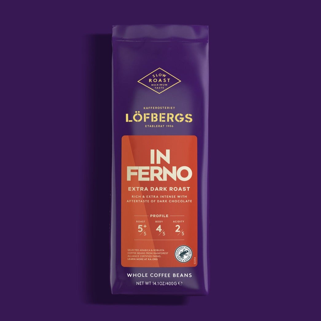 Löfbergs Inferno 400g papukahvi Extra Dark -kahvipakkaus