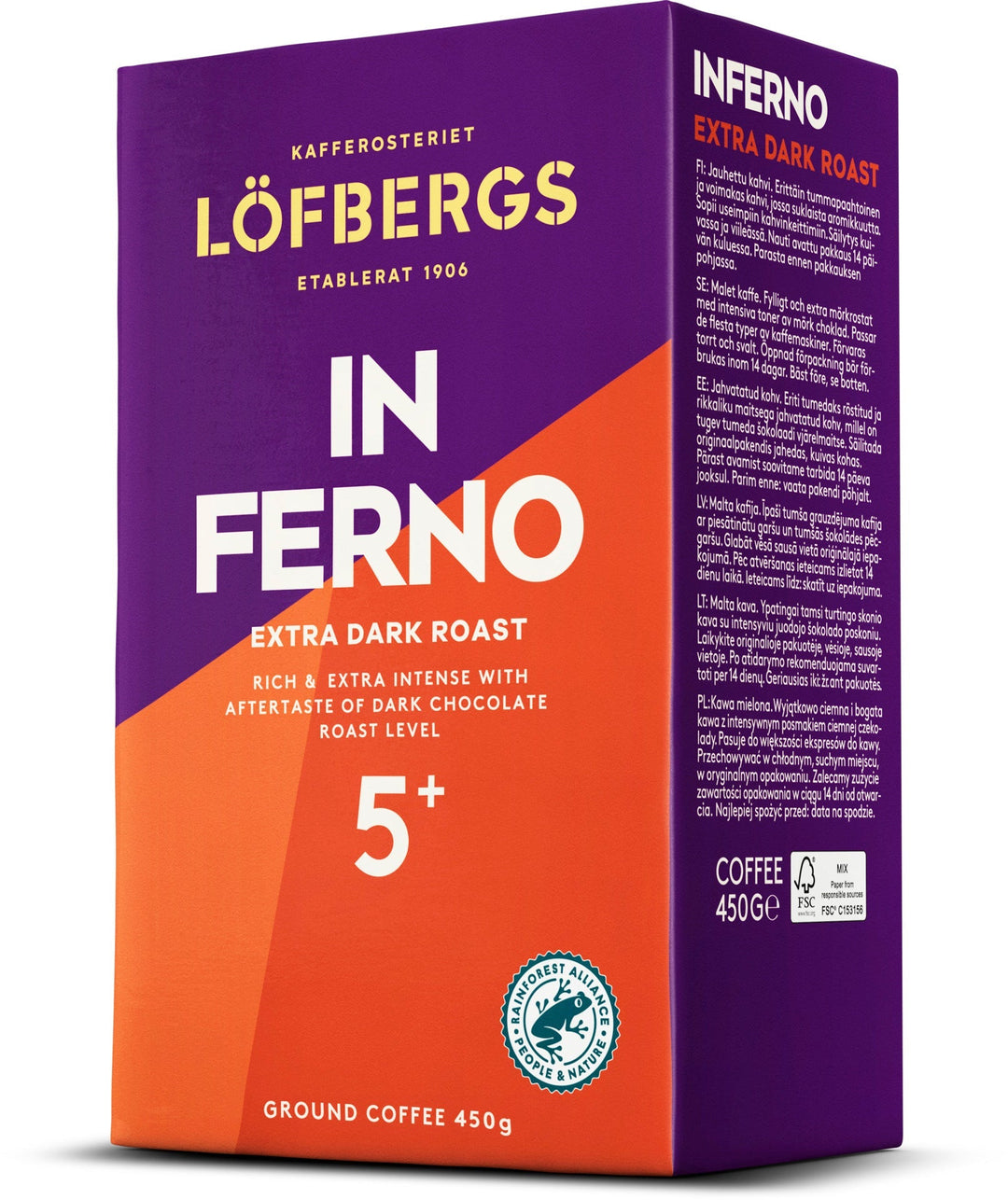Löfbergs Inferno Extra Dark Roast 450g lähikuvassa