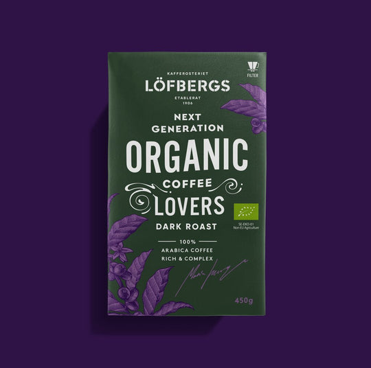 Löfbergs Organic Dark Roast -kahvipakkaus